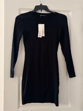 Zara Black Long Sleeve Bodycon Midi Dress
